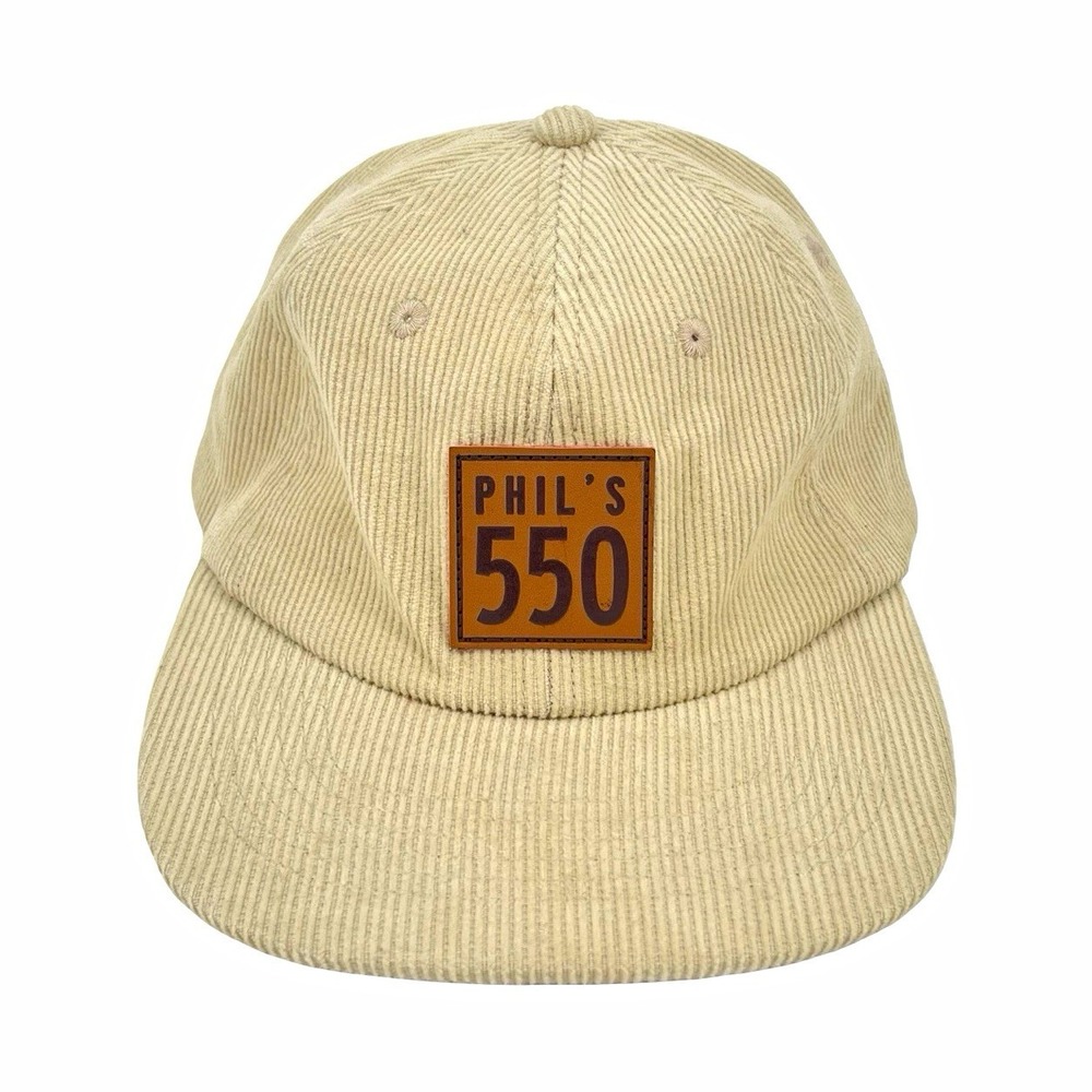 Phil's 550 Corduroy Hat Beige Tan Leather Patch Strapback Cap Workwear Outdoor